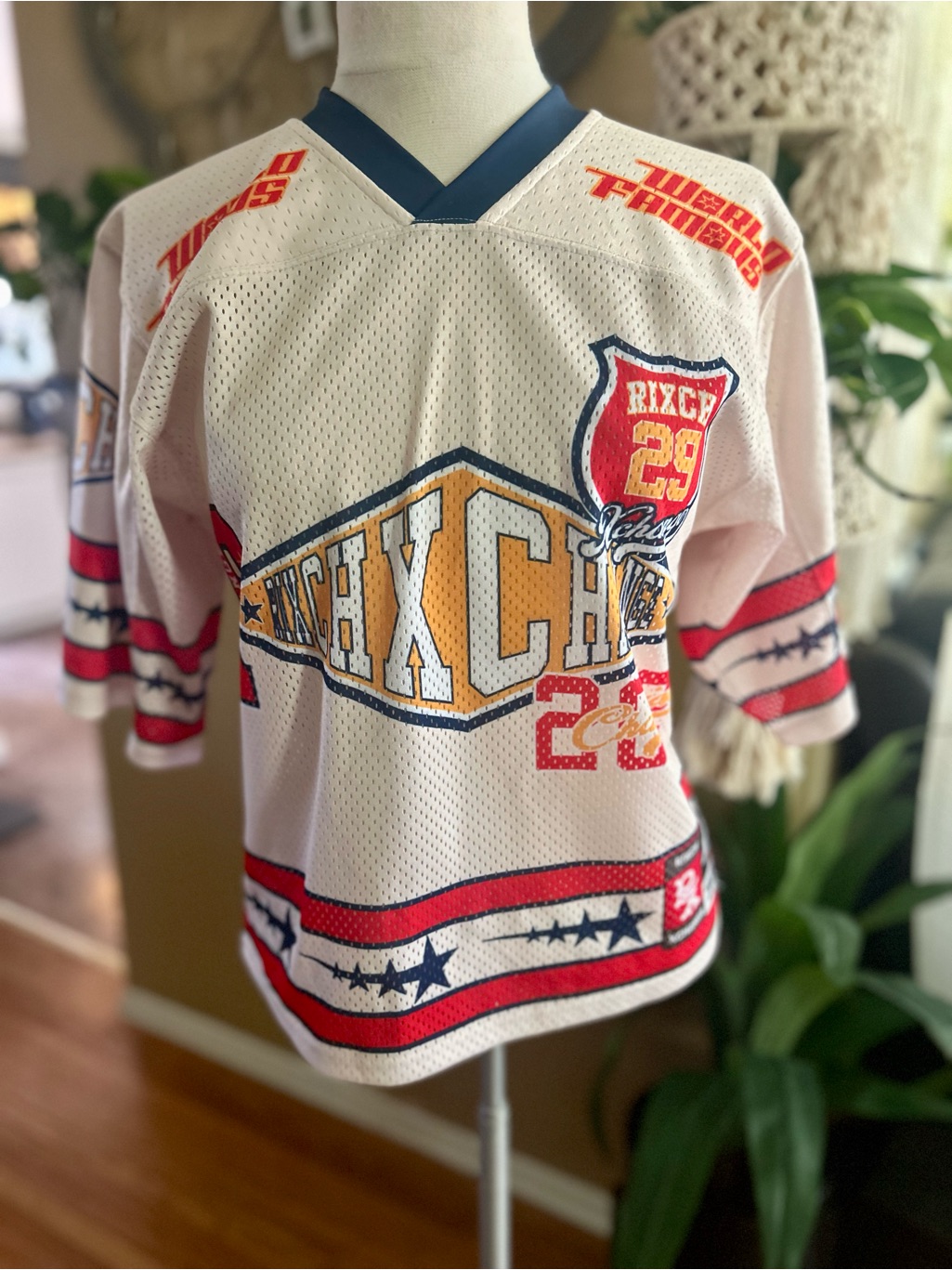 Authentic Mesh Sports Jersey With Red & Navy Accents
